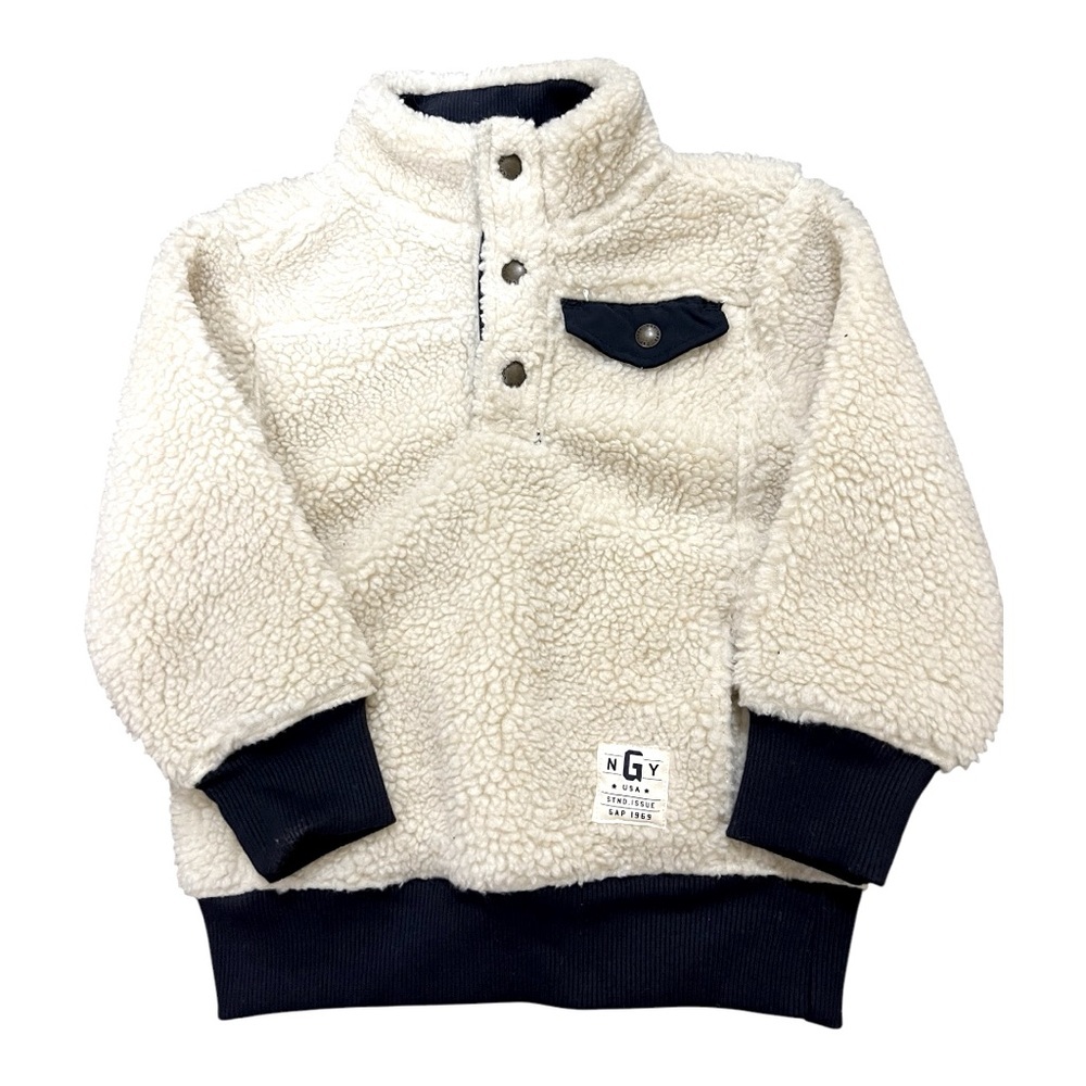 GAP KIDS Boy’s Pullover Sherpa Sweater Jacket 3 Snaps Kangaroo Pocket Size 3 YRS